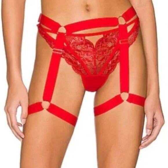 We are HAH Strung Out Garters Garter Belt in Siren Red, One Size (OS) - Picture 6 of 7